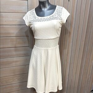 Studio Y Cream Mini Fit and Flare Dress with Crew Neck